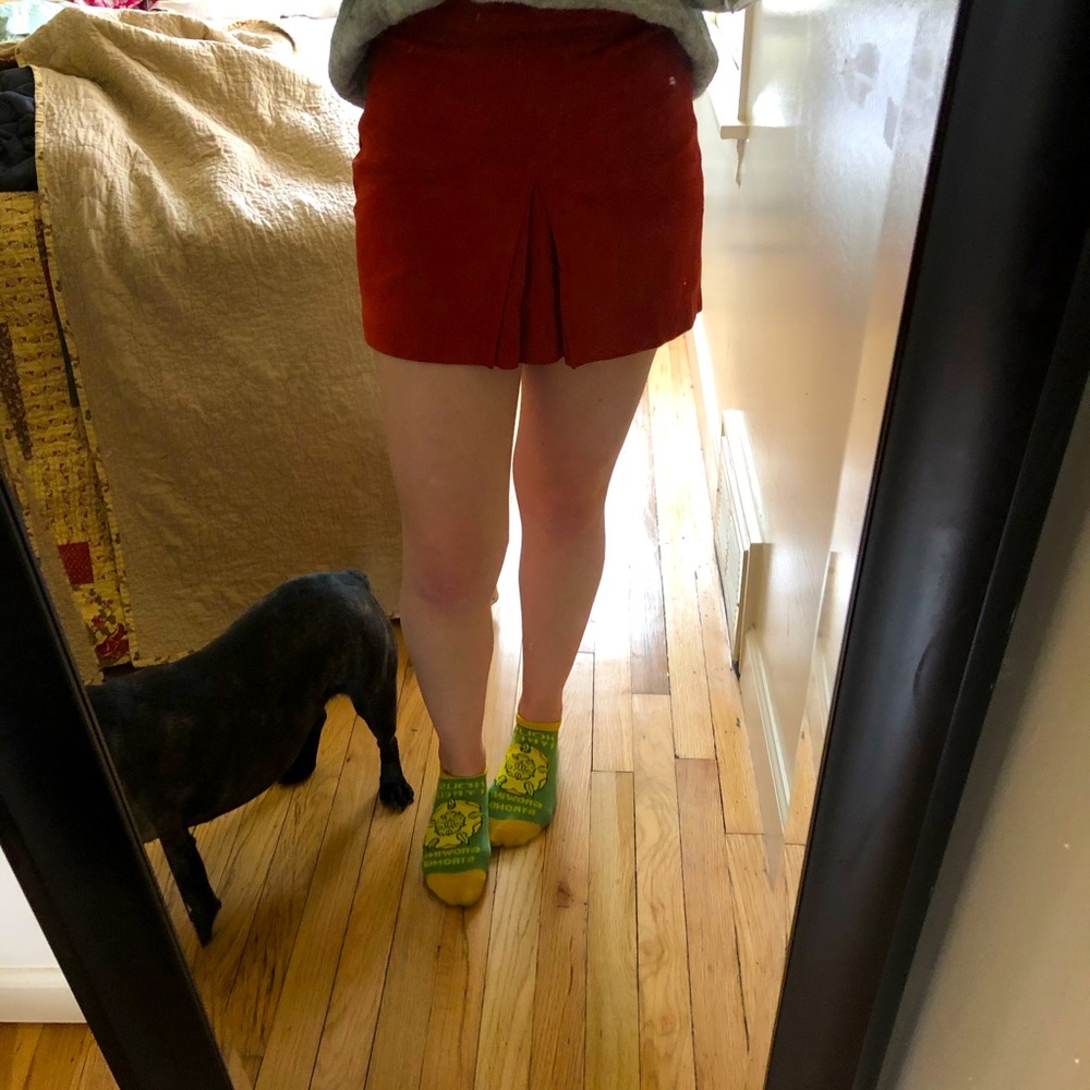 Red suede mini skirt